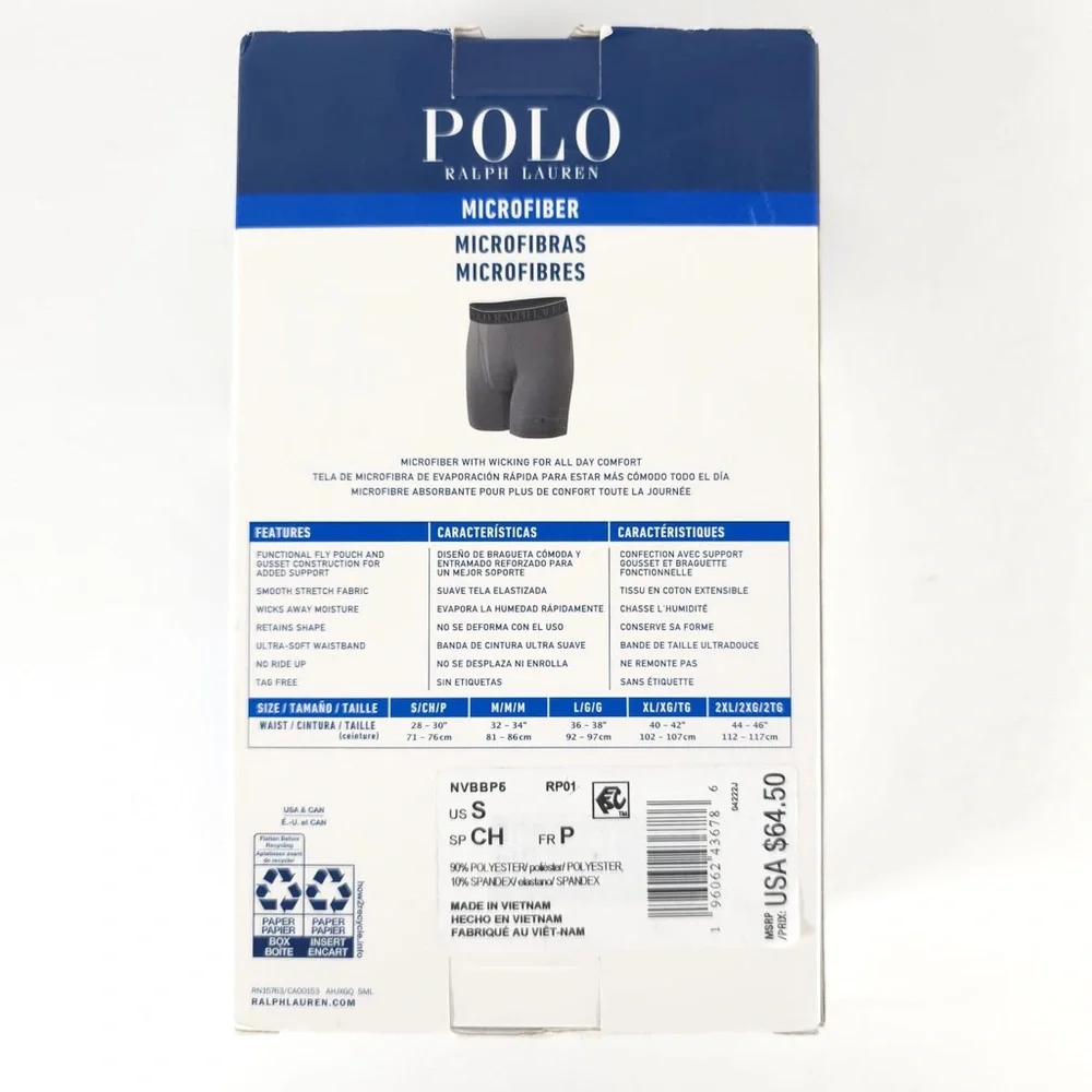 NWB POLO RALPH LAUREN Men's 5-Pack Black/Blue/Gray Microfiber Boxer Briefs SMALL